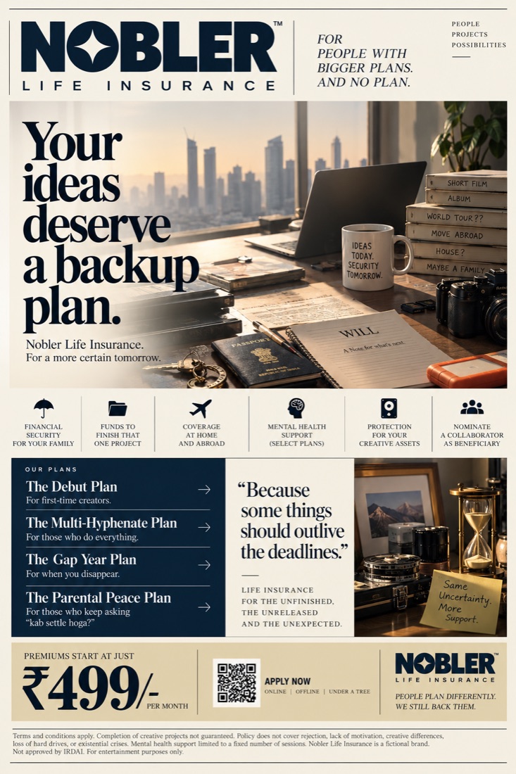 Advertisement: Nobler Life Insurance. Your ideas deserve a backup plan. Premiums start at just ₹499 per month.